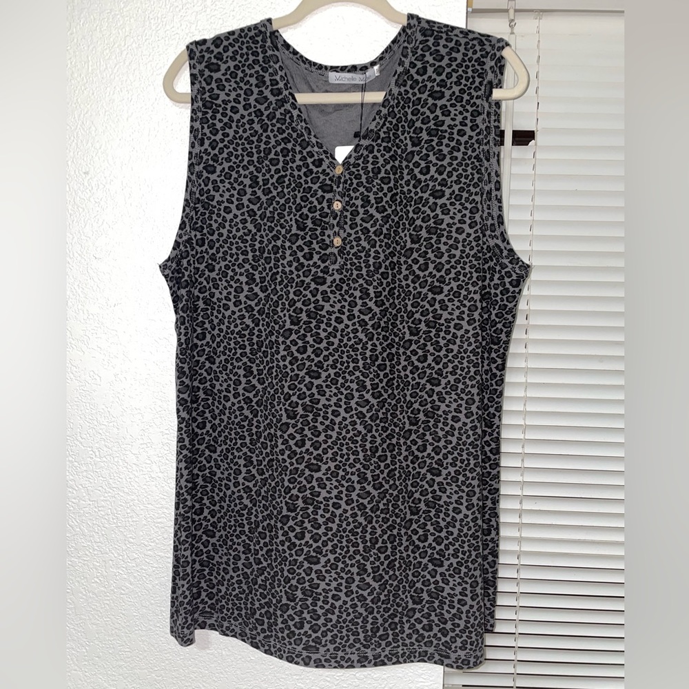 Black White & Grey Ribbed Leopard Tank Size 2XL